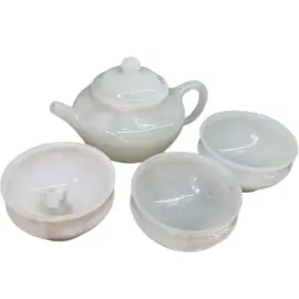 Чайный набор из белого нефрита "Чайная традиция" на 3 персоны, 4 предмета